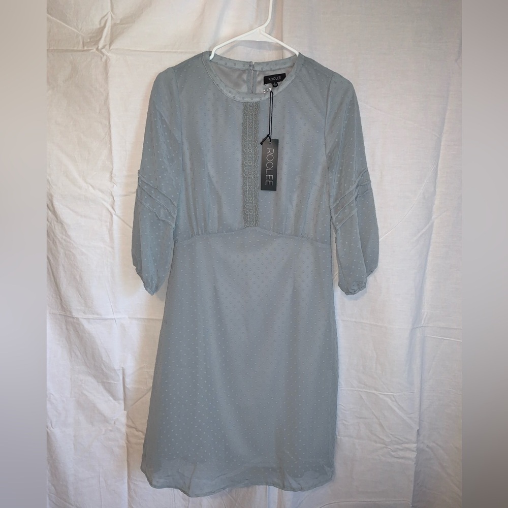 Roolee Light Blue Swiss Dot Chiffon Mini Dress